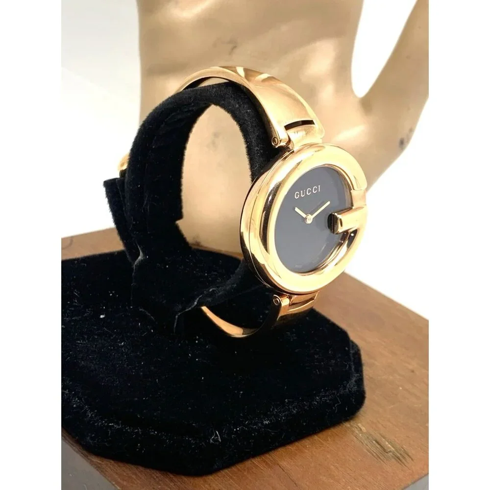 Gucci Women's Watch YA134509 Guccissima Swiss Quartz Rose Gold Black Dial 36mm